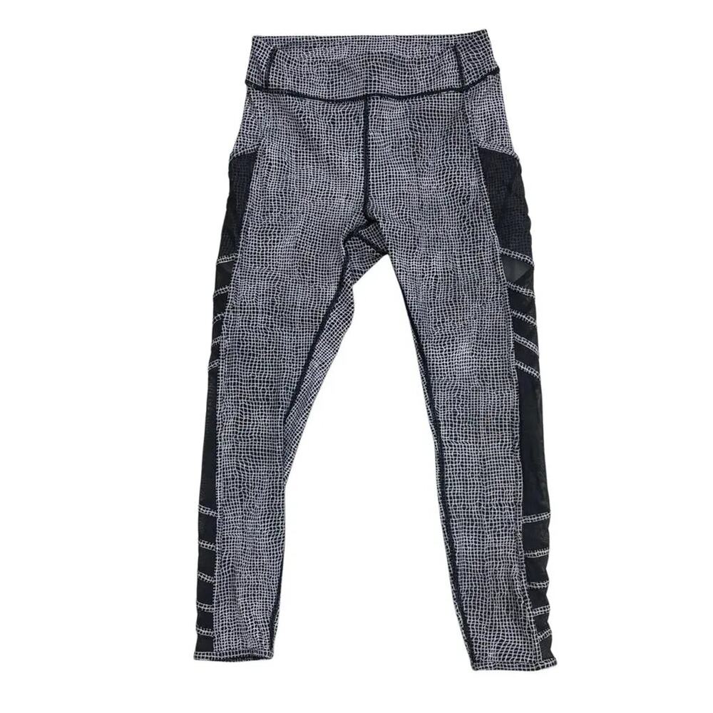 Lululemon Grid Print Crop Athletic Leggings Mesh Panels Black
